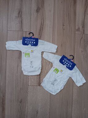 Absorba Baby White Cotton Long Sleeve Wrap Bodysuit Set Lot of 2 Newborn 0M